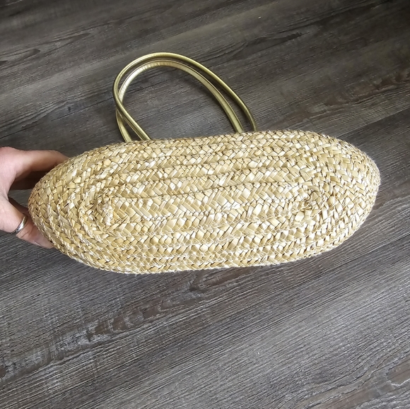 White stag woven straw tote bag with gold handles. In excellent condition. - Picture 2 of 8